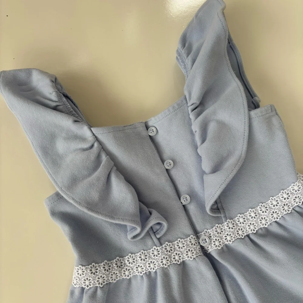 Janie and Jack Little Girls Light Blue Unicorn Blue Ruffle Ponte Dress Size 5
